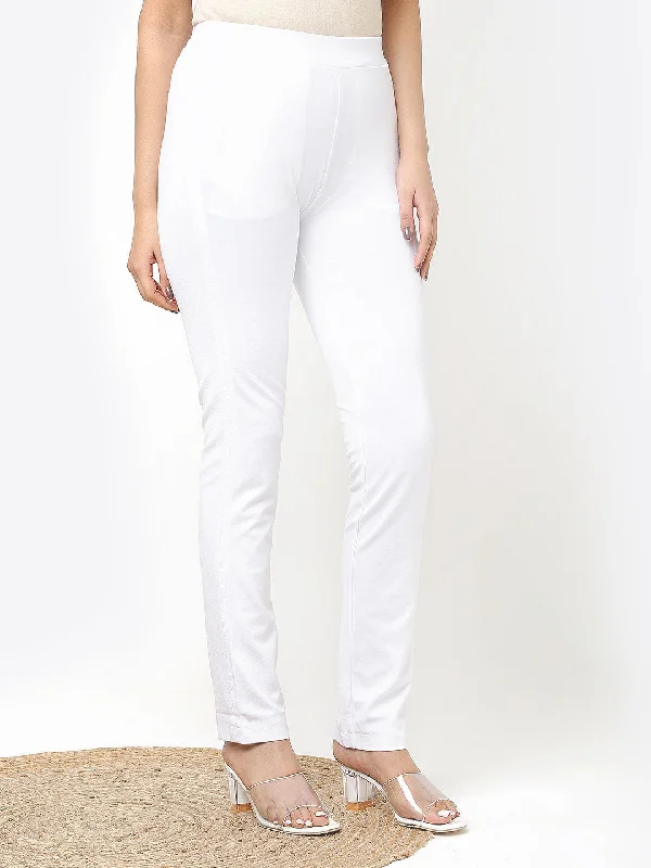 White Regular Plain Pants