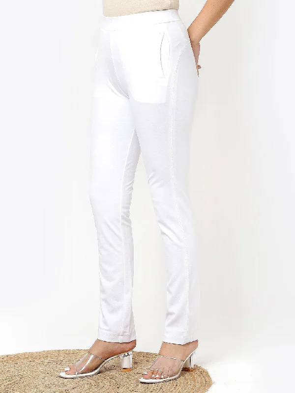 White Regular Plain Pants