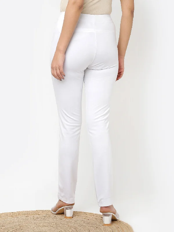 White Regular Plain Pants