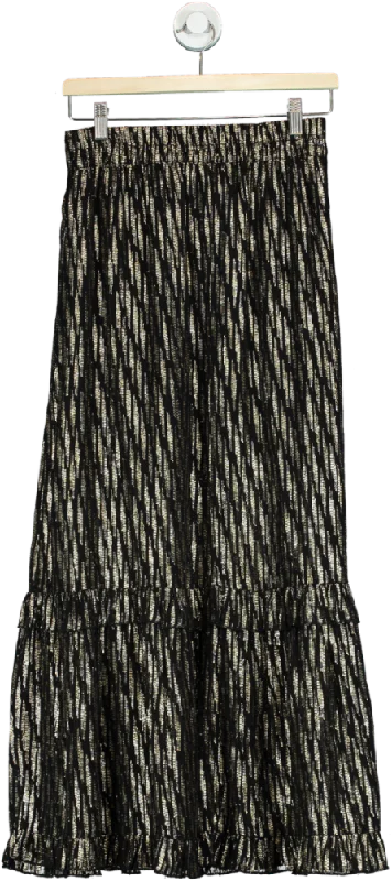 Zara Black Gold Stripe Pleated Maxi Skirt UK XS