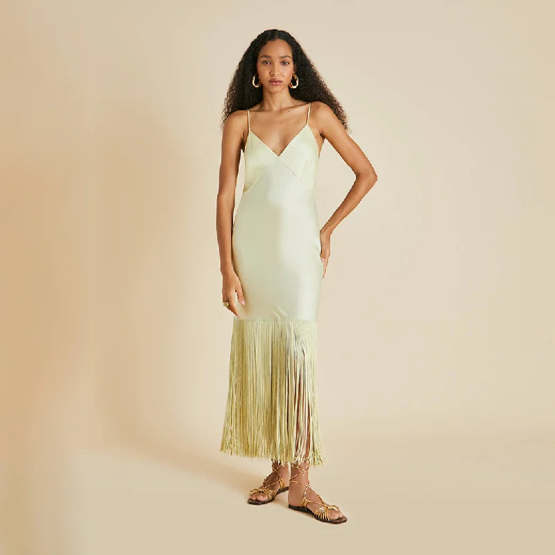 Zoya Yellow Slip Dress in Sandwashed Silk