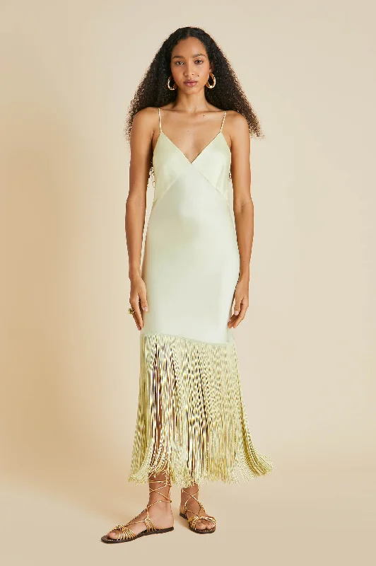 Zoya Yellow Slip Dress in Sandwashed Silk