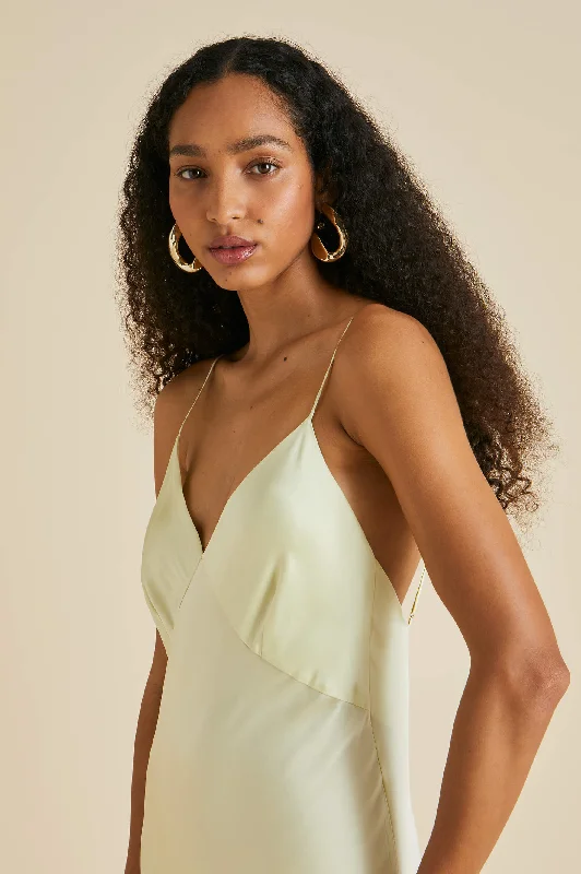 Zoya Yellow Slip Dress in Sandwashed Silk