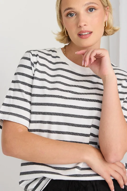 Binding Charcoal White Stripe Boxy Fit Tee