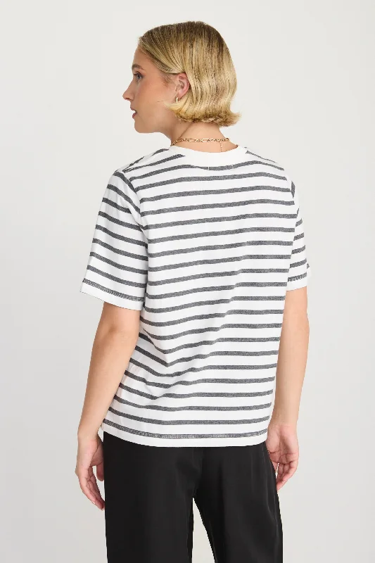 Binding Charcoal White Stripe Boxy Fit Tee