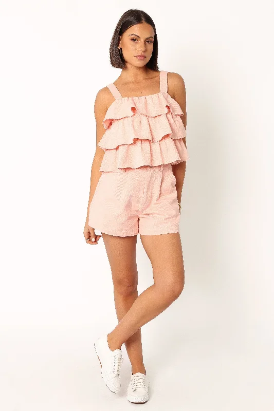 Dalaney Contrast Stitch Denim Top - Pink