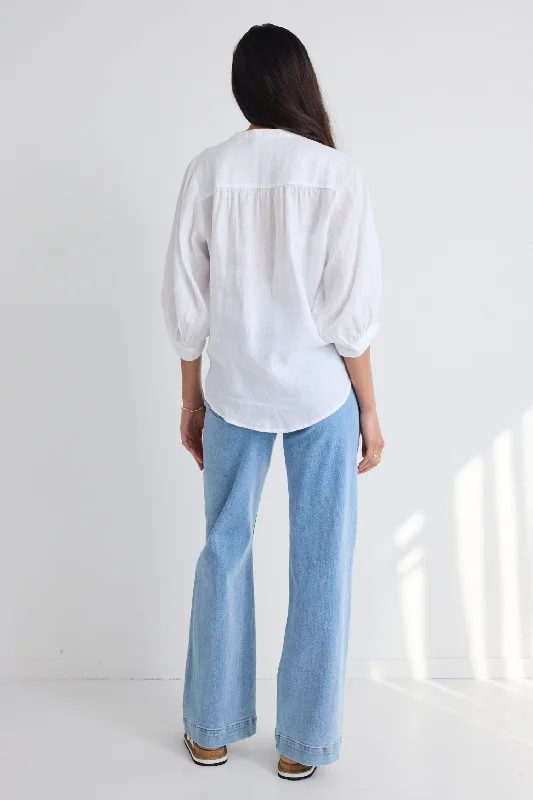 Deity White Linen Puff Sleeve Blouse