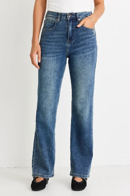 Farah Mid Blue High Rise Soft Flare Jean