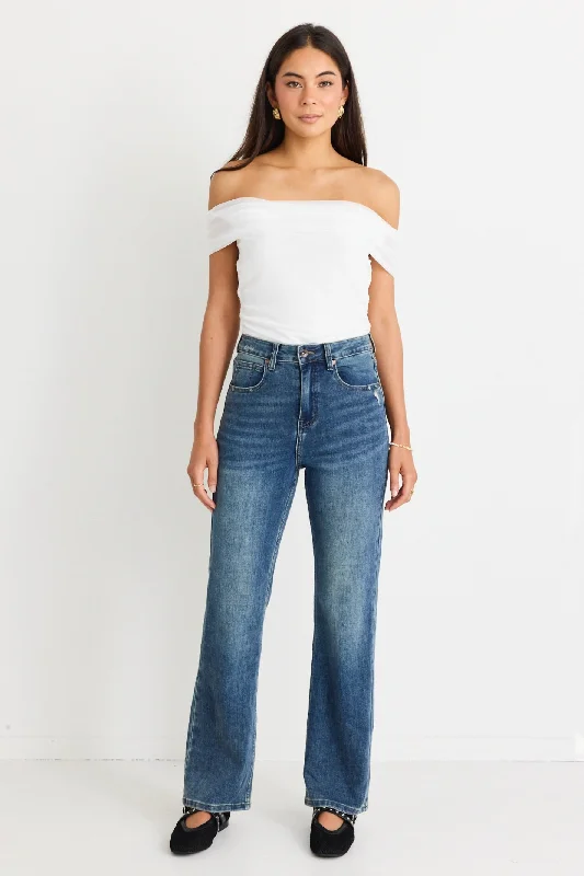 Farah Mid Blue High Rise Soft Flare Jean