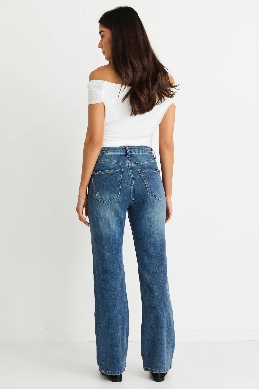 Farah Mid Blue High Rise Soft Flare Jean