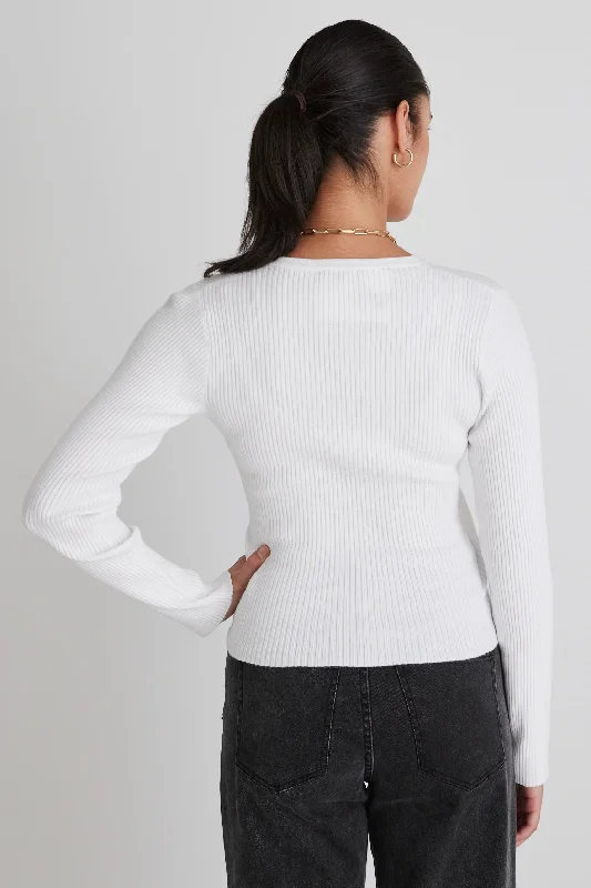 Feel Good White Ls Wrap Rib Knit Top