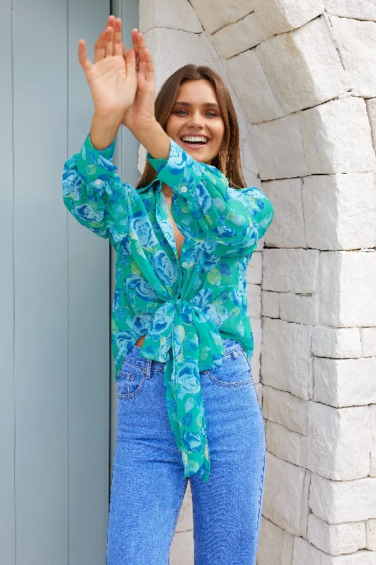 Joelinne Blouse - Green Floral