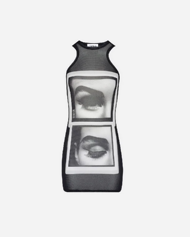 ""Eyes"" And ""Lips"" Mesh Tanktop Dress