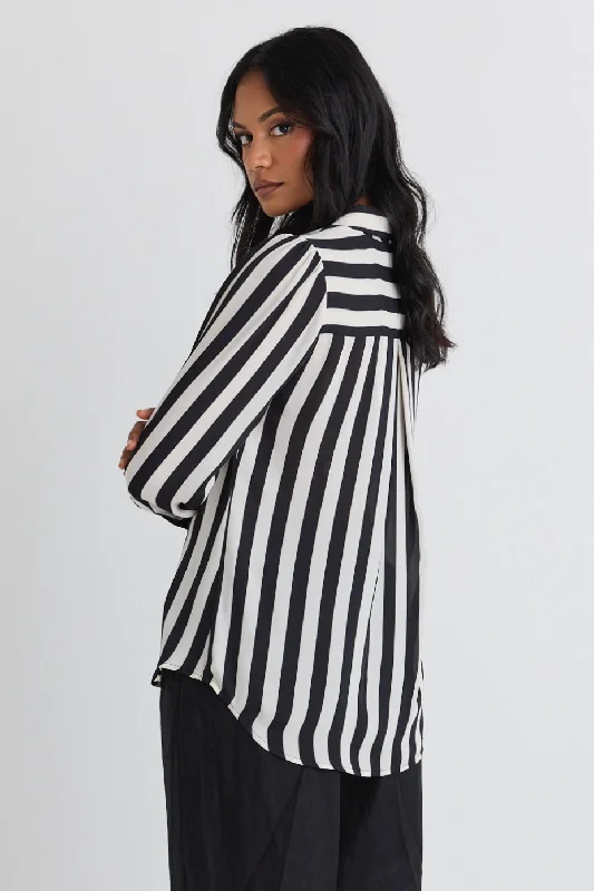 Solidify Black White Stripe Puff Sleeve LS Shirt