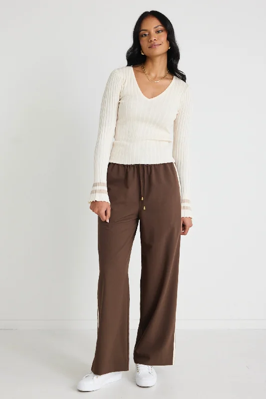 Townie Chocolate Stripe Side Tape Wide Leg Pants