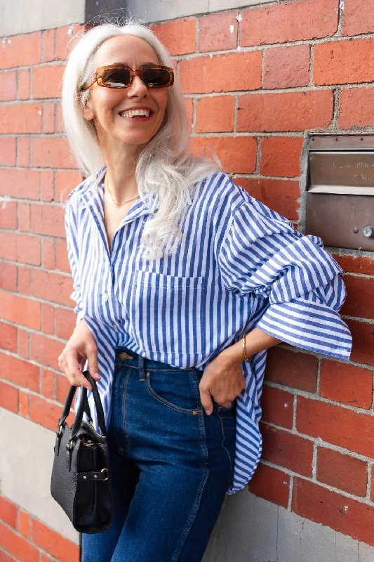 You Got This Blue Stripe Cotton Oversized Shirt