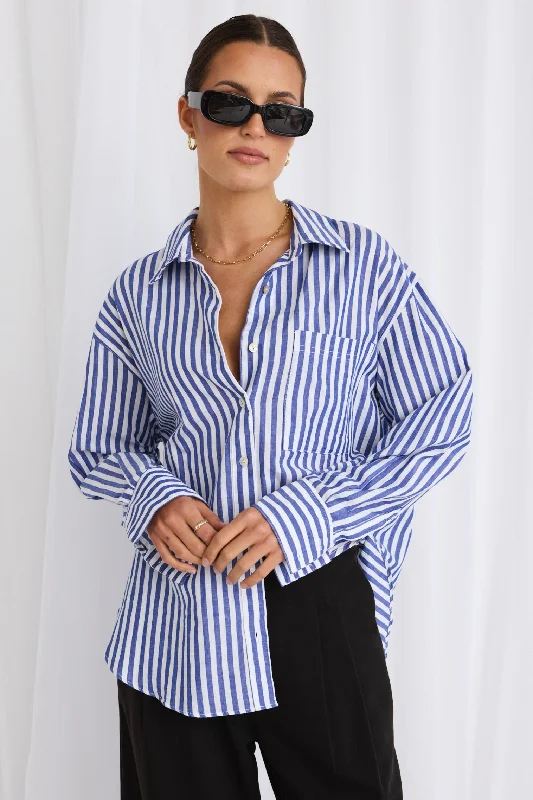 You Got This Blue Stripe Cotton Oversized Shirt