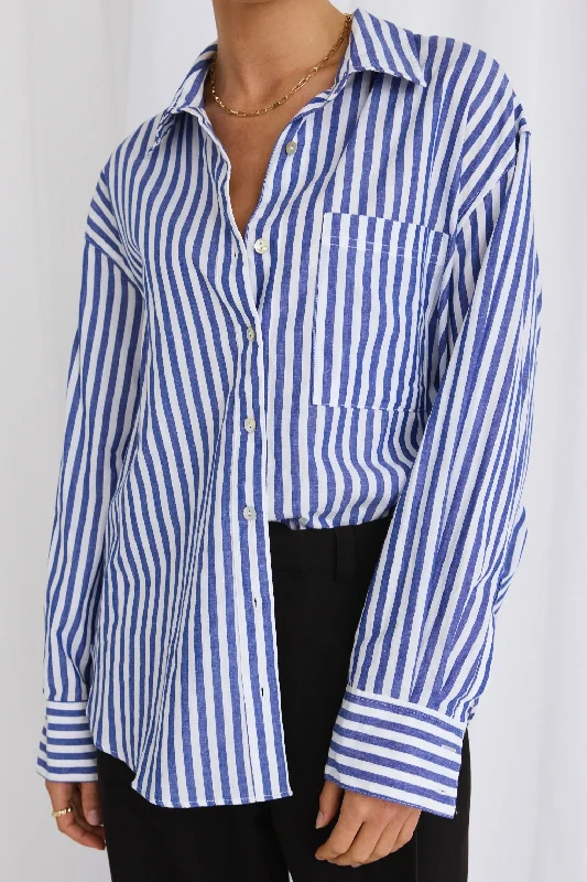 You Got This Blue Stripe Cotton Oversized Shirt