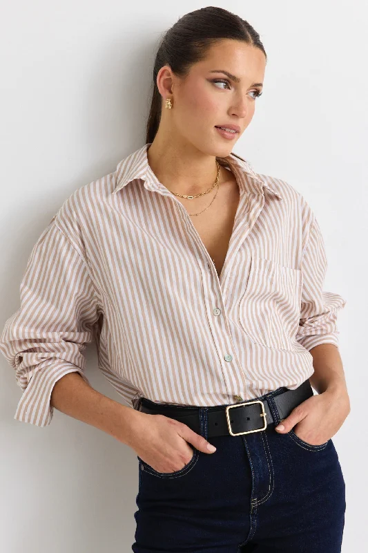 You Got This Ecru Stripe Poplin Oversized Shirt