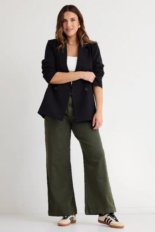 Zoey Dark Khaki High Rise Wide Leg Pocket Jean