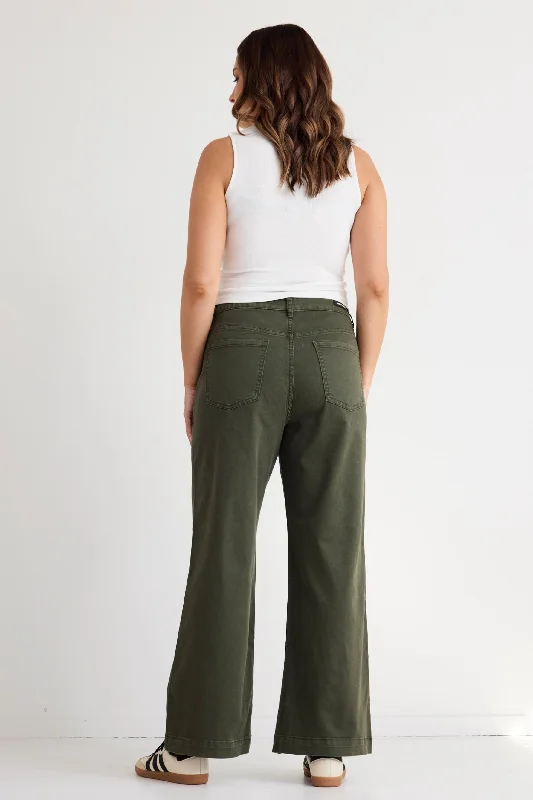 Zoey Dark Khaki High Rise Wide Leg Pocket Jean