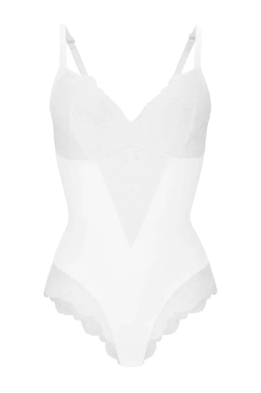 Aria Shaping Lace Bodysuit - White