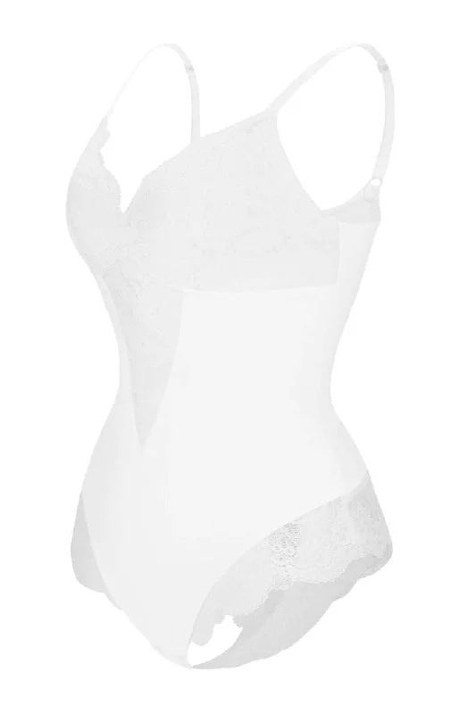 Aria Shaping Lace Bodysuit - White