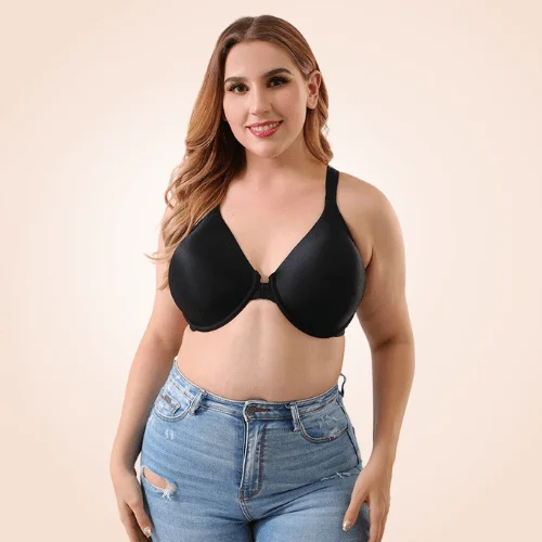 Front Buckle Close Padded Racer Back Comfort Bra