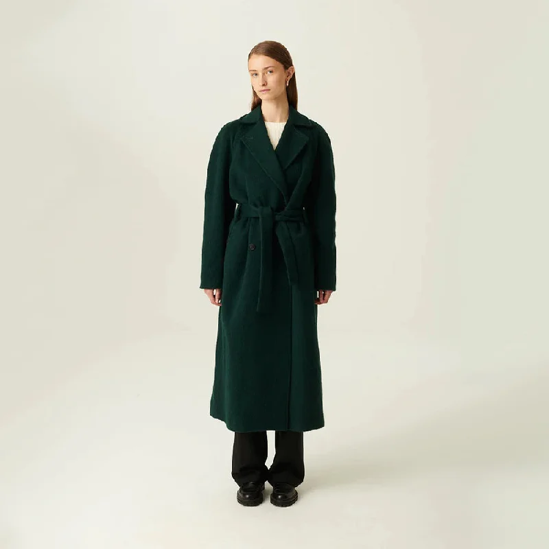 Cabrina Solid Heavy Wool Oversized Coat (Dark Green)