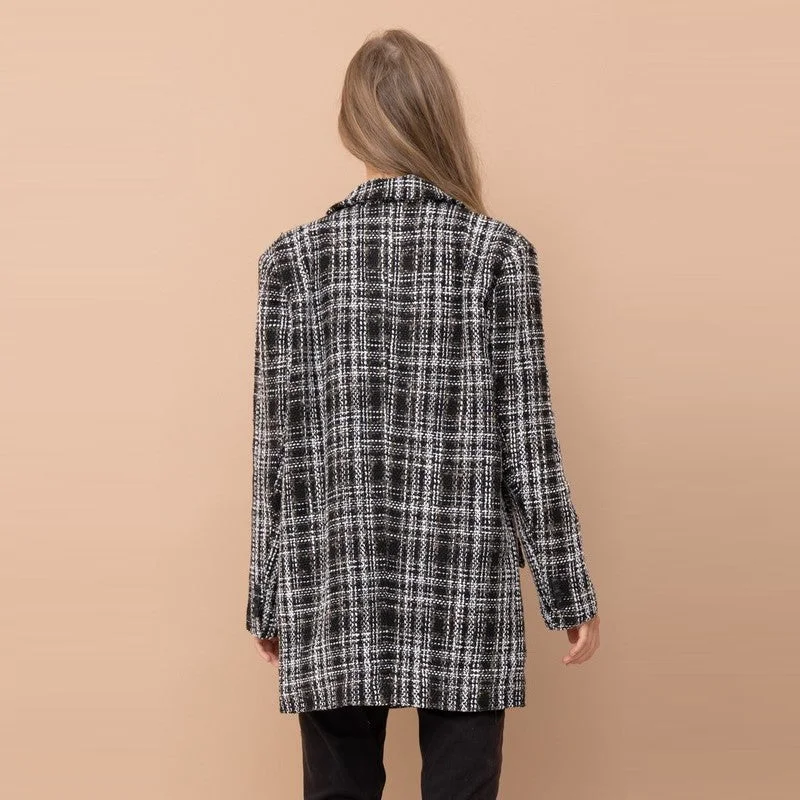 Tweed Long Blazer (Black + Grey)