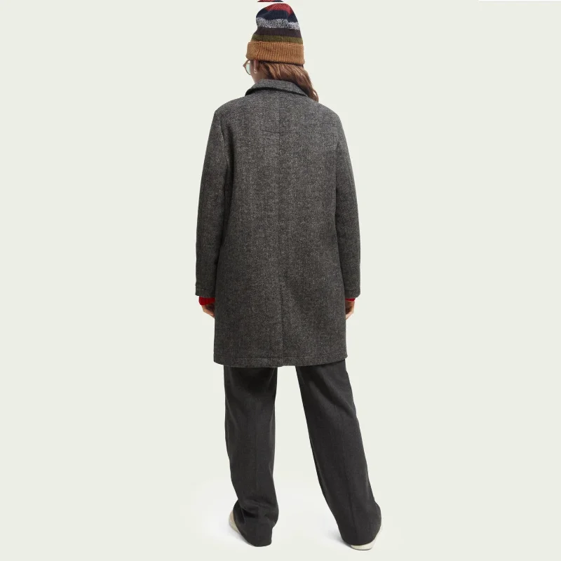 Wool-Blended Tailored Coat (Black Sky Herringbone)