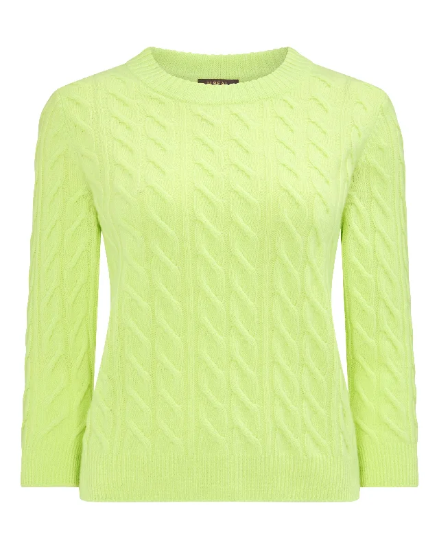 Women's Round Neck Cable Cashmere Jumper Key Lime Green