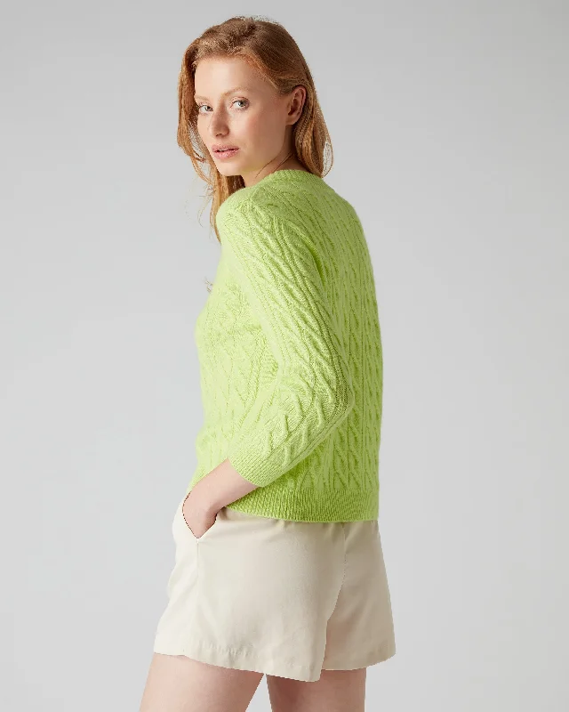 Women's Round Neck Cable Cashmere Jumper Key Lime Green