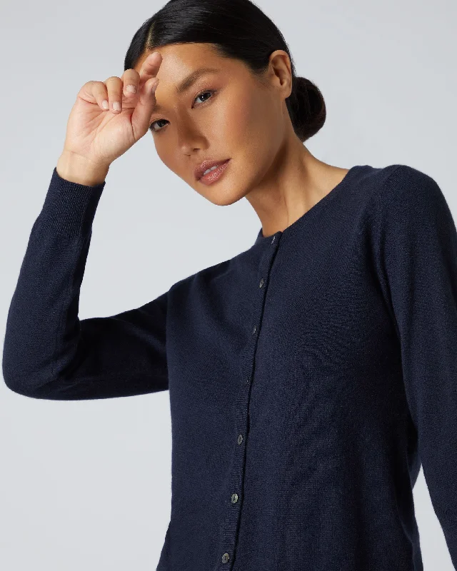 Women's Olivia Round Neck Cashmere Cardigan Navy Blue