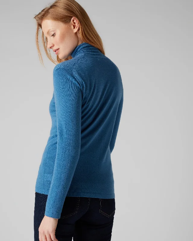 Women's Superfine V Neck Cashmere Cardigan Racquet Blue