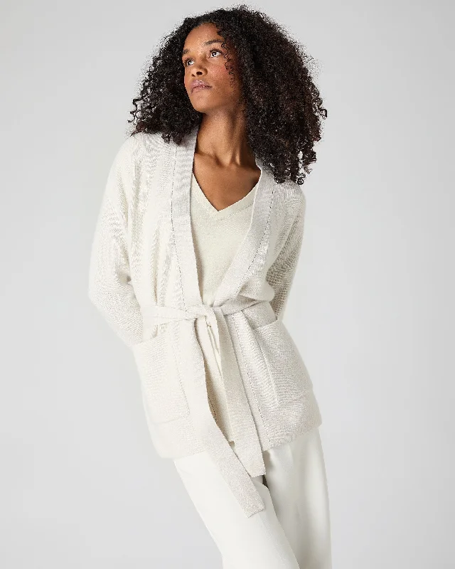 Women's Cardigan With Metal Trim Ivory White Sparkle