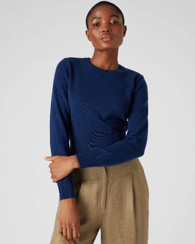 Women's Crop Round Neck Cashmere Jumper French Blue