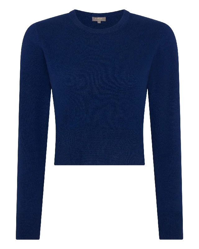 Women's Crop Round Neck Cashmere Jumper French Blue