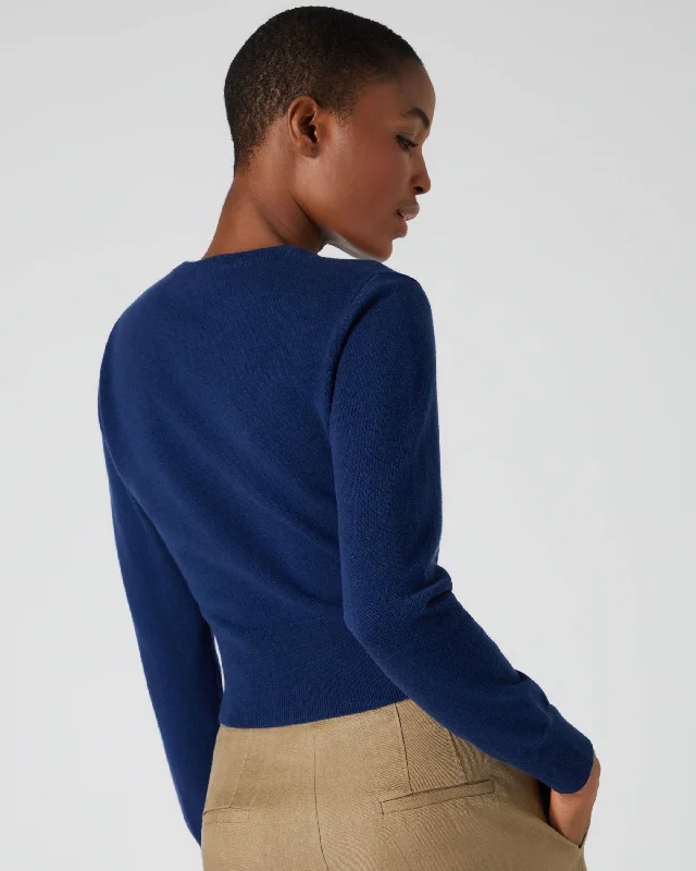 Women's Crop Round Neck Cashmere Jumper French Blue