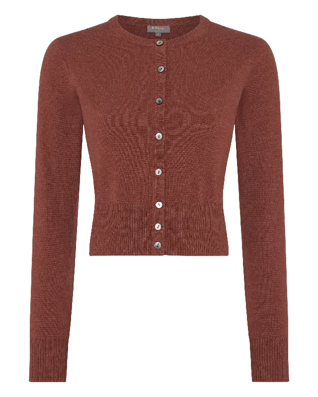 Women's Ivy Cropped Cashmere Cardigan Terracotta Brown