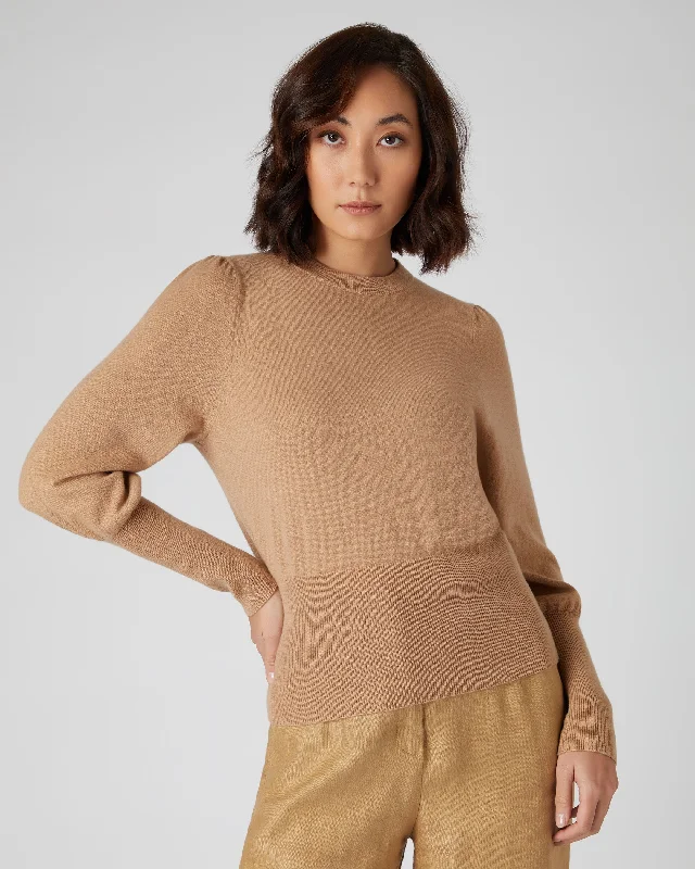 Women's Deep Hem Round Neck Cashmere Jumper Sahara Brown