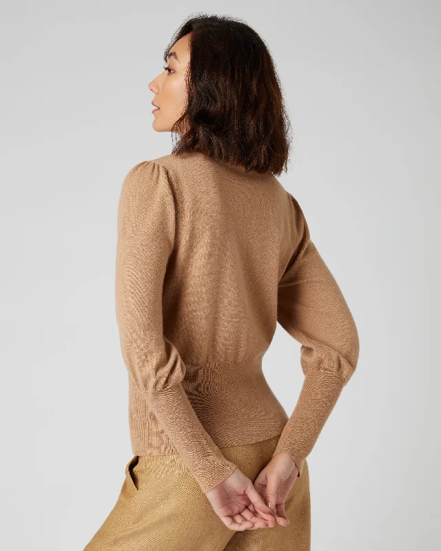 Women's Deep Hem Round Neck Cashmere Jumper Sahara Brown