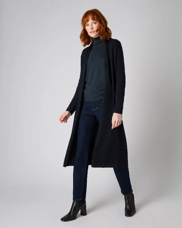 Women's Maxi Lightweight Cashmere Cardigan Navy Blue