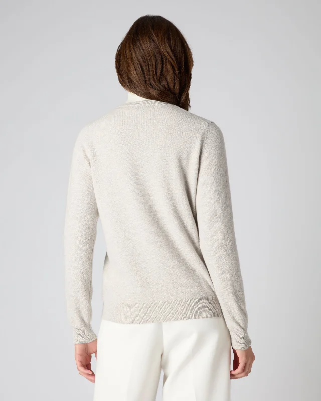 Women's Olivia Round Neck Cashmere Cardigan Pebble Grey