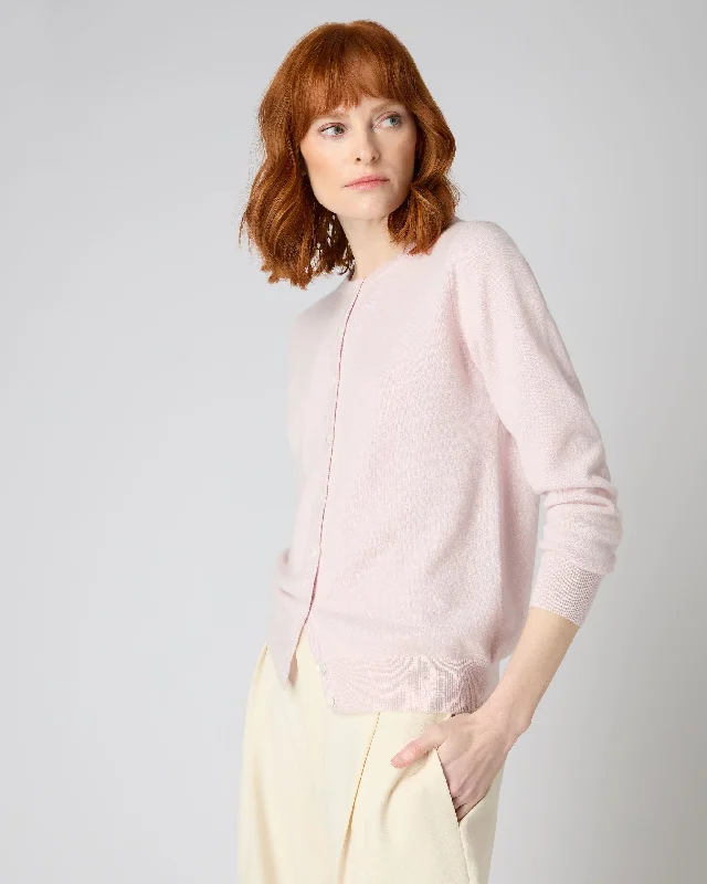 Women's Olivia Round Neck Cashmere Cardigan Quartz Pink