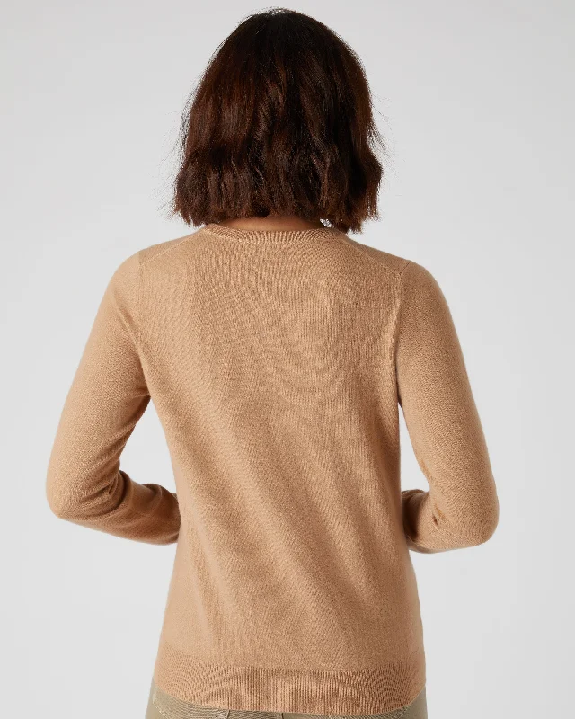 Women's Olivia Round Neck Cashmere Cardigan Sahara Brown