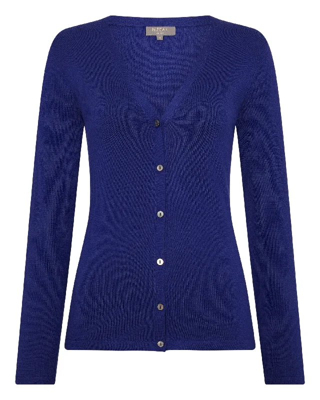 Women's Mia Superfine Cashmere V Neck Cardigan Indigo Blue