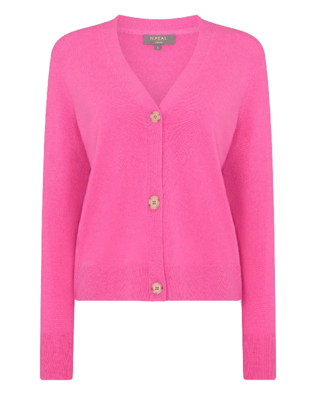 Women's V Neck Relaxed Cashmere Cardigan Vibrant Pink