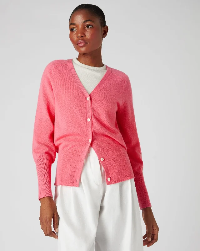 Women's V Necked Cashmere Cardigan Peony Pink