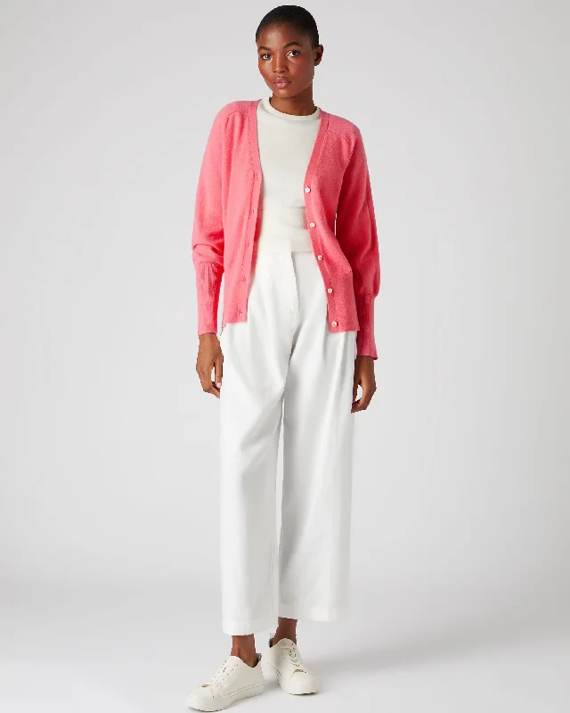 Women's V Necked Cashmere Cardigan Peony Pink